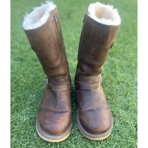 UGG Australia Kensington Brown Leather Shearling Lined Boots Women Sz 6 Sty 1969